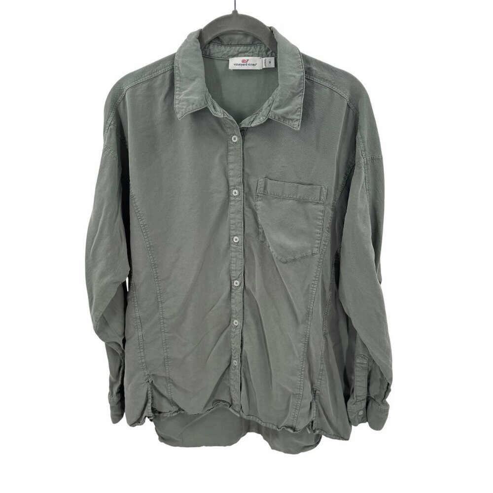 Vineyard Vines Womens Olive Green Button-Up Shirt 3/4 Sleeve Size 8 100% Lyocell